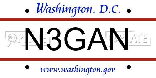 N3GAN District Of Columbia License Plate
