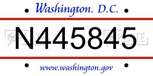 N445845 District Of Columbia License Plate
