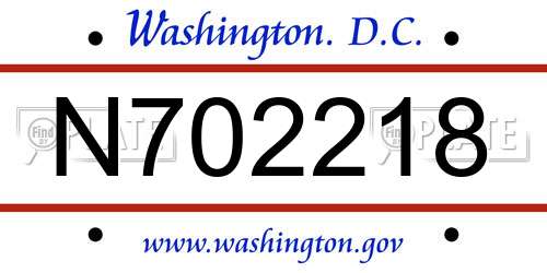 N702218 District Of Columbia License Plate