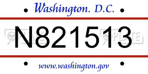 N821513 District Of Columbia License Plate