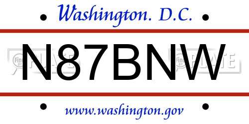 N87BNW District Of Columbia License Plate