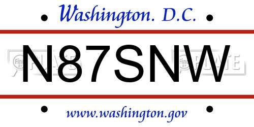 N87SNW District Of Columbia License Plate