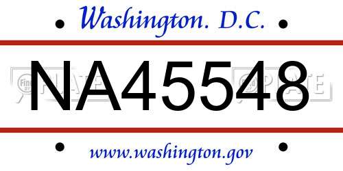NA45548 District Of Columbia License Plate