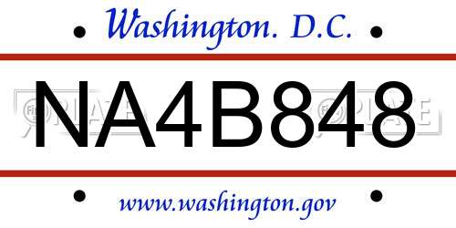 NA4B848 District Of Columbia License Plate