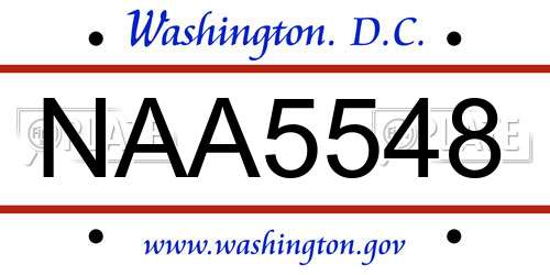 NAA5548 District Of Columbia License Plate