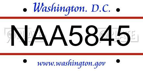 NAA5845 District Of Columbia License Plate
