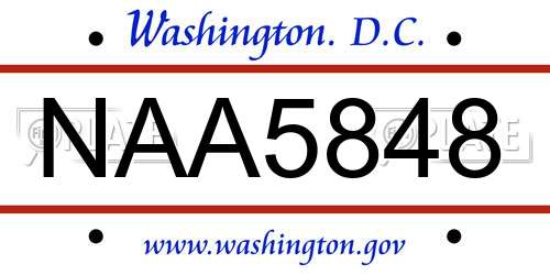 NAA5848 District Of Columbia License Plate