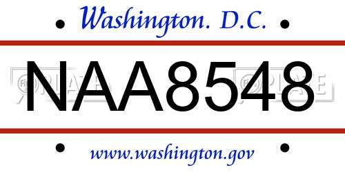 NAA8548 District Of Columbia License Plate