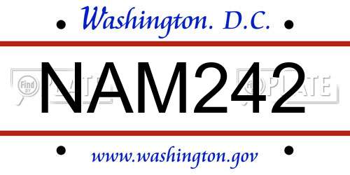 NAM242 District Of Columbia License Plate
