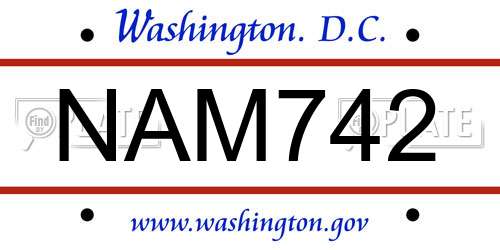 NAM742 District Of Columbia License Plate