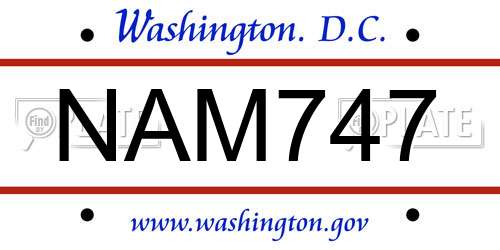 NAM747 District Of Columbia License Plate