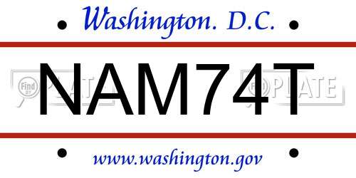 NAM74T District Of Columbia License Plate