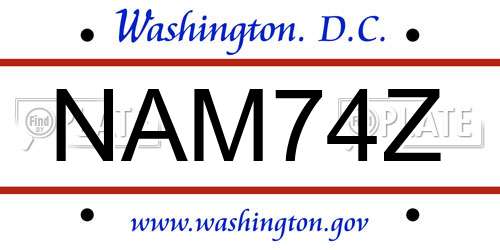 NAM74Z District Of Columbia License Plate