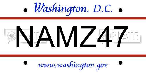 NAMZ47 District Of Columbia License Plate