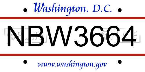 NBW3664 District Of Columbia License Plate