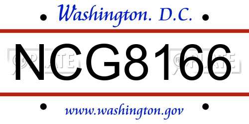 NCG8166 District Of Columbia License Plate