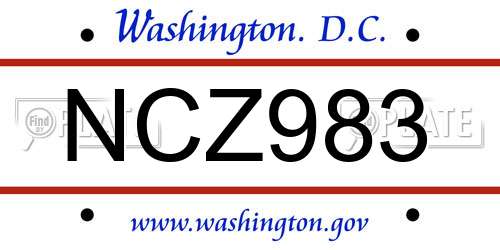 NCZ983 District Of Columbia License Plate