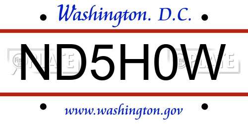 ND5H0W District Of Columbia License Plate