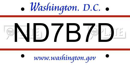 ND7B7D District Of Columbia License Plate