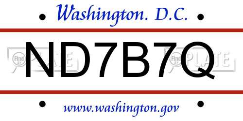 ND7B7Q District Of Columbia License Plate