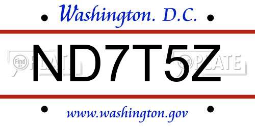 ND7T5Z District Of Columbia License Plate
