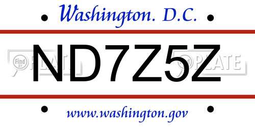 ND7Z5Z District Of Columbia License Plate