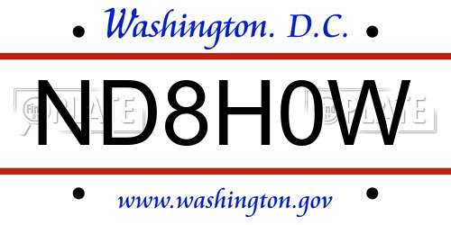 ND8H0W District Of Columbia License Plate