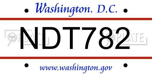 NDT782 District Of Columbia License Plate