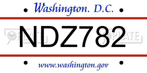 NDZ782 District Of Columbia License Plate