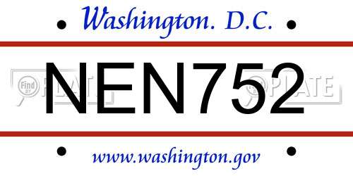 NEN752 District Of Columbia License Plate