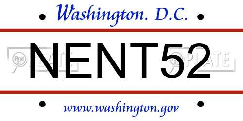 NENT52 District Of Columbia License Plate