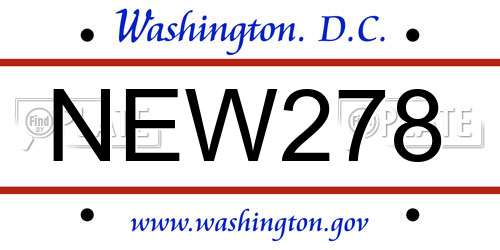 NEW278 District Of Columbia License Plate