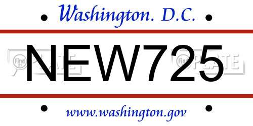 NEW725 District Of Columbia License Plate