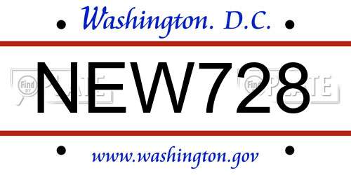 NEW728 District Of Columbia License Plate
