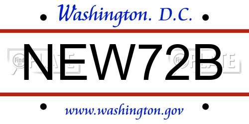 NEW72B District Of Columbia License Plate