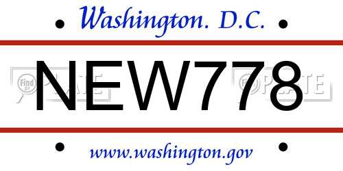 NEW778 District Of Columbia License Plate