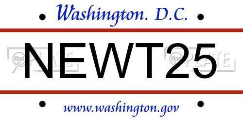 NEWT25 District Of Columbia License Plate