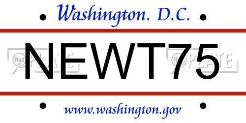 NEWT75 District Of Columbia License Plate