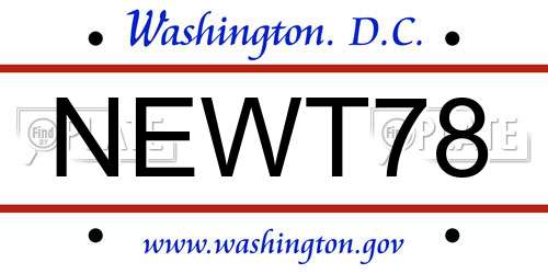 NEWT78 District Of Columbia License Plate