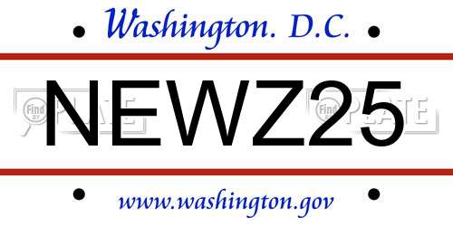 NEWZ25 District Of Columbia License Plate