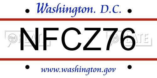 NFCZ76 District Of Columbia License Plate