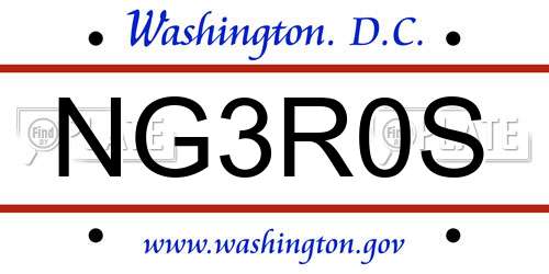 NG3R0S District Of Columbia License Plate