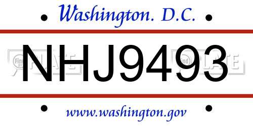 NHJ9493 District Of Columbia License Plate