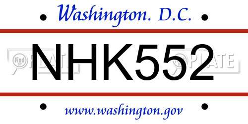 NHK552 District Of Columbia License Plate