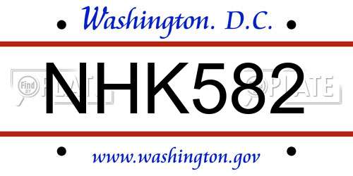 NHK582 District Of Columbia License Plate