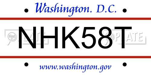 NHK58T District Of Columbia License Plate