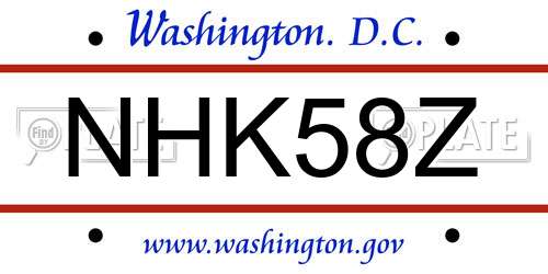 NHK58Z District Of Columbia License Plate