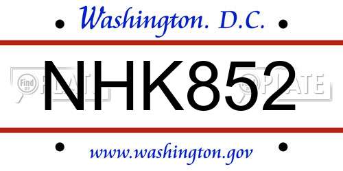 NHK852 District Of Columbia License Plate