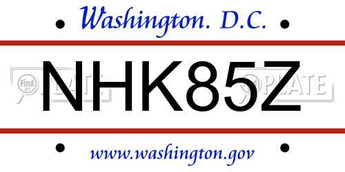 NHK85Z District Of Columbia License Plate
