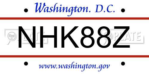 NHK88Z District Of Columbia License Plate